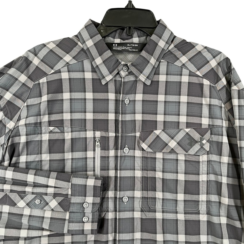 Under Armour Plaid Performance Fishing Shirt Mens XL HeatGear Ventilated Hiking